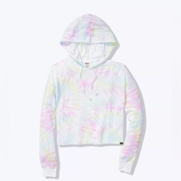 VS PINK Size Large Mesh Pullover Hoodie Sweater Top Rainbow Tie Dye - Picture 8 of 8